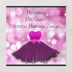 QUINCEANERA 15 Black Pink Dress Bubbles 2 Invitation