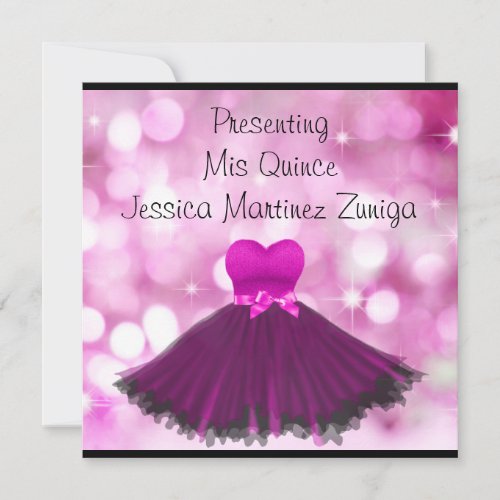 QUINCEANERA 15 Black Pink Dress Bubbles 2 Invite