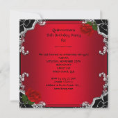 Quinceañera 15 Black Silver Tiara Red Rose Floral Invitation (Back)