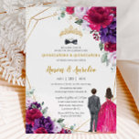 Quinceañera 15 Fuchsia Purple Lilac Floral Twins Invitation<br><div class="desc">Personalize this lovely twins boy and girl quinceañero & quinceañera invitation with own wording easily and quickly,  simply press the customize it button to further re-arrange and format the style and placement of the text.  Matching items available in store!  (c) The Happy Cat Studio</div>