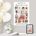 Quinceañera 15 Photo Collage Birthday Welcome Poster<br><div class="desc">Welcome guests to a 15th birthday celebration with a modern Quinceañera photo collage 20"x30" poster. The pictures and wording on this downloadable sign template are simple to customize. The colors and font styles are easy to change with the Zazzle Design Editor tool. The chic minimalist black and white design features...</div>