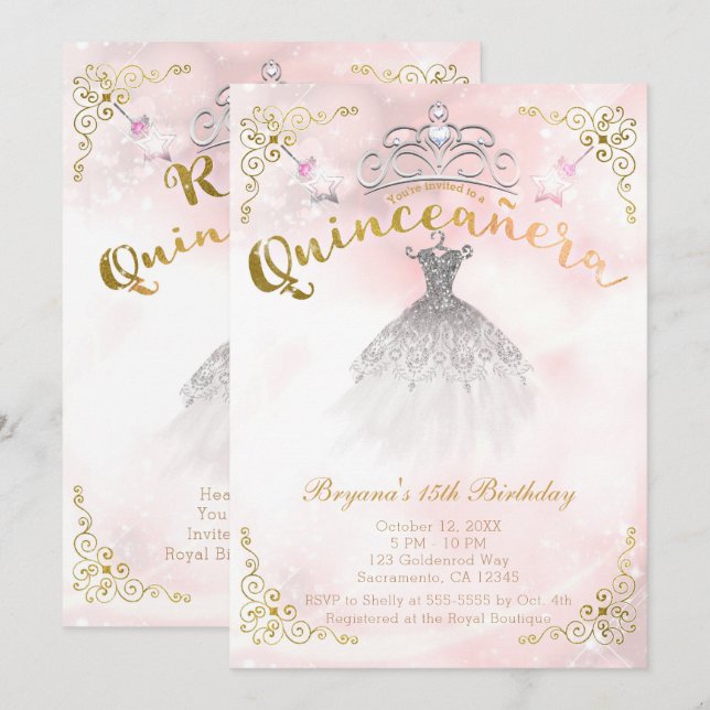 Quinceañera 15 Princess Sparkle Birthday Party Invitation (Front/Back)