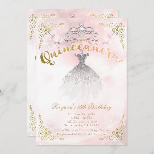 Quinceaera 15 Princess Sparkle Birthday Party Invitation