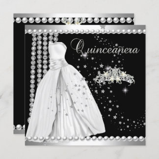 Quinceanera 15 Tiara Gown Black Silver White Invitation