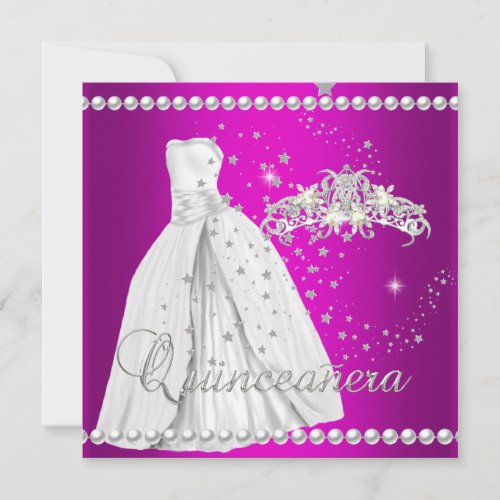 Quinceanera 15 Tiara Gown Pink Silver White Pearl Invitation