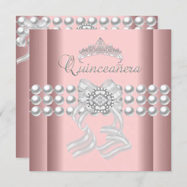 Quinceanera 15 Tiara Pink Silver White Pearl Pink Invitation | Zazzle