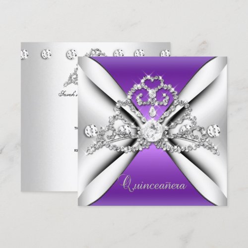Quinceanera 15 Tiara Purple Silver White Invite
