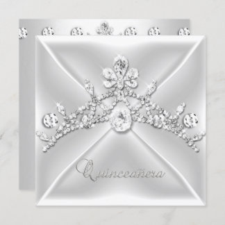 Quinceanera 15 Tiara Silver White Diamond Invitation