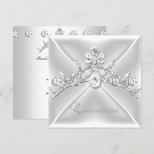 Quinceanera 15 Tiara Silver White Diamond Invitations