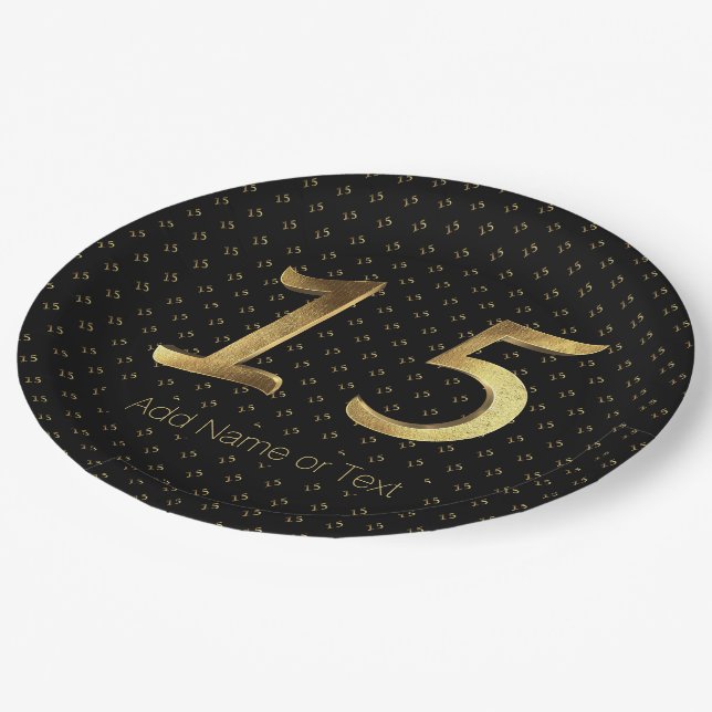 Quinceanera 15th Birthday 15th Anniversary Gold Paper Plates (Angled)