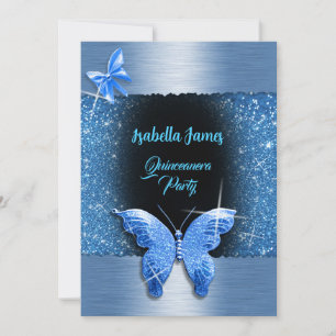 Quinceañera 15th birthday black blue foil luxury invitation