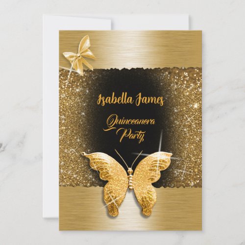 Quinceaera 15th birthday black gold foil luxury  invitation