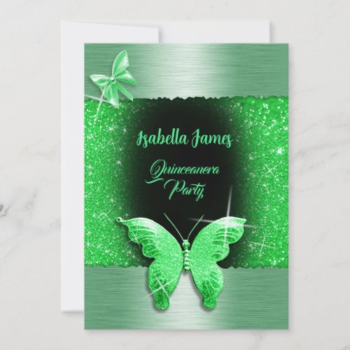 Quinceaera 15th birthday black green foil luxury invitation