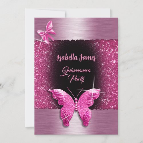 Quinceaera 15th birthday black pink foil luxury invitation