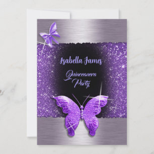Quinceañera 15th birthday black purple foil luxury invitation