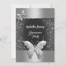 Quinceañera 15th birthday black silver foil chic