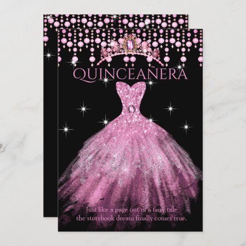 Quinceanera 15th Birthday Blush Pink Dress Tiara  Invitation