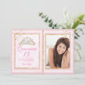 Quinceanera 15th Birthday Blush Pink Gold Photo Invitation (Standing Front)