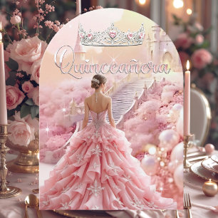 Quinceanera 15th Birthday Blush Pink Silver castle Invitation