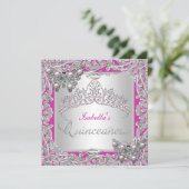 Quinceanera 15th Birthday Butterflies Silver Pink Invitation (Standing Front)