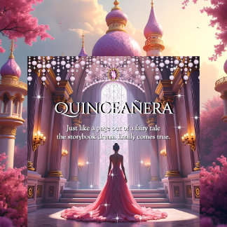 Quinceanera 15th Birthday Castle Pink Purple Dress Invitation