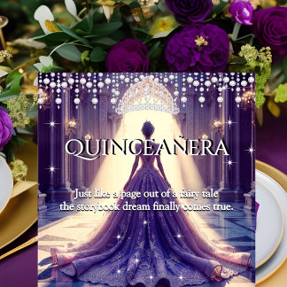 Quinceanera 15th Birthday Castle Purple Dress Invitation