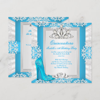 Quinceanera 15th Birthday Cinderella Blue Heel Invitation