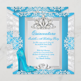 Quinceanera 15th Birthday Cinderella Blue Heel Invitation