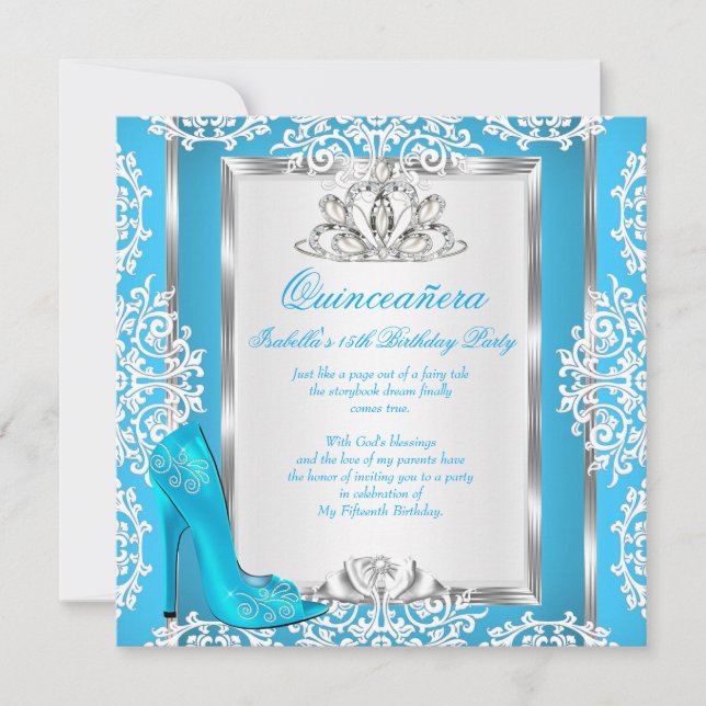Quinceanera 15th Birthday Cinderella Blue Shoe Invitation (Front)