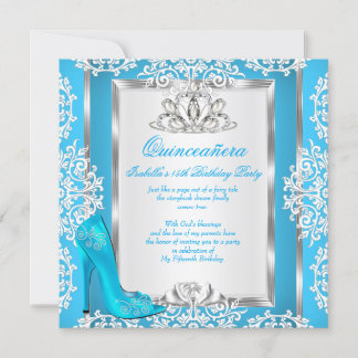 Quinceanera 15th Birthday Cinderella Blue Shoe Invitation