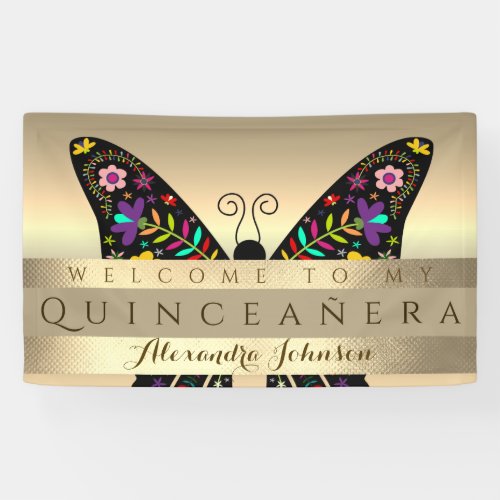 Quinceanera 15th Birthday Colorful Butterfly Banner
