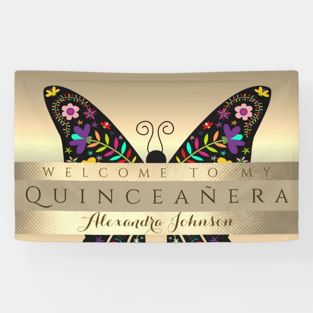 Quinceanera 15th Birthday Colorful Butterfly Banner (Horizontal)