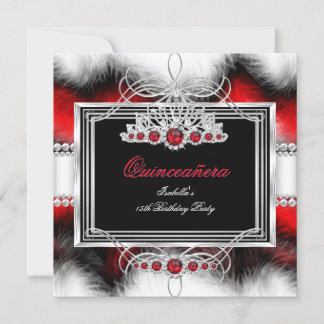 Quinceanera 15th Birthday Feather Red Pearl Invitation