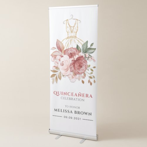 Quinceanera 15th Birthday Floral Dress Welcome Retractable Banner