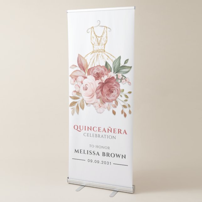 Quinceanera 15th Birthday Floral Dress Welcome Retractable Banner (3/4)