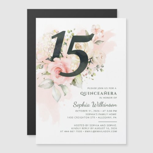 Quinceanera 15th Birthday Floral Rustic Modern Magnetic Invitation