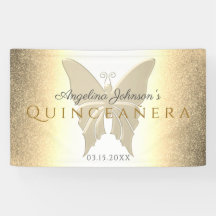 Quinceanera 15th Birthday Glitter Gold Butterfly
