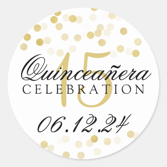 Quinceanera 15th Birthday Gold Foil Glitter Lights Classic Round Sticker (Front)