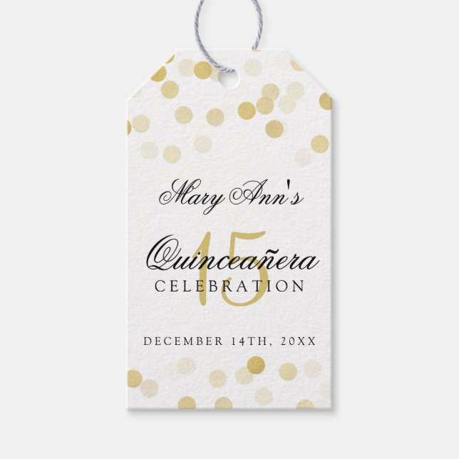 Quinceanera 15th Birthday Gold Foil Glitter Lights Gift Tags (Front)
