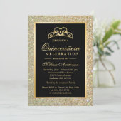 Quinceanera 15th Birthday Gold Glitter Sparkles Invitation (Standing Front)