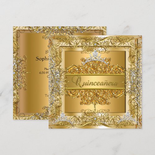 Quinceañera 15th Birthday Gold Silver Tiara Personalized Invitation