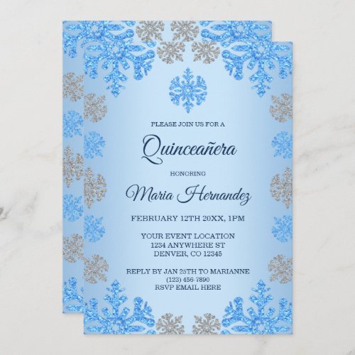 Quinceaera 15th Birthday Ice Blue Snowflake Invitation