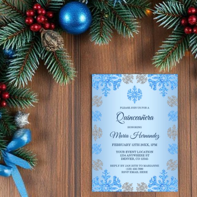 Quinceañera 15th Birthday Ice Blue Snowflake Vellum Invitations (Creator Uploaded)