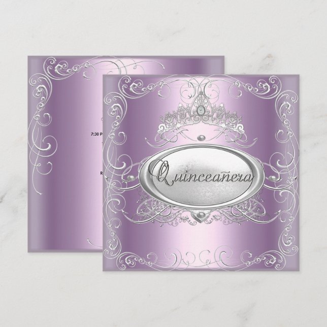 Quinceanera 15th Birthday Lilac Pink Silver Star Invitation (Front/Back)