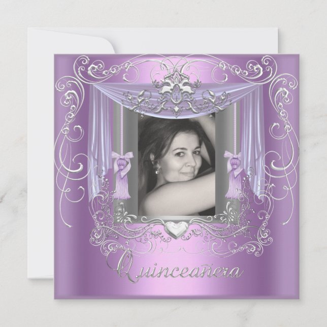 Quinceanera 15th Birthday Lilac Pink Silver Star Invitation (Front)