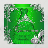 Quinceanera 15th Birthday Lime Green Dress Gown Invitation (Front/Back)
