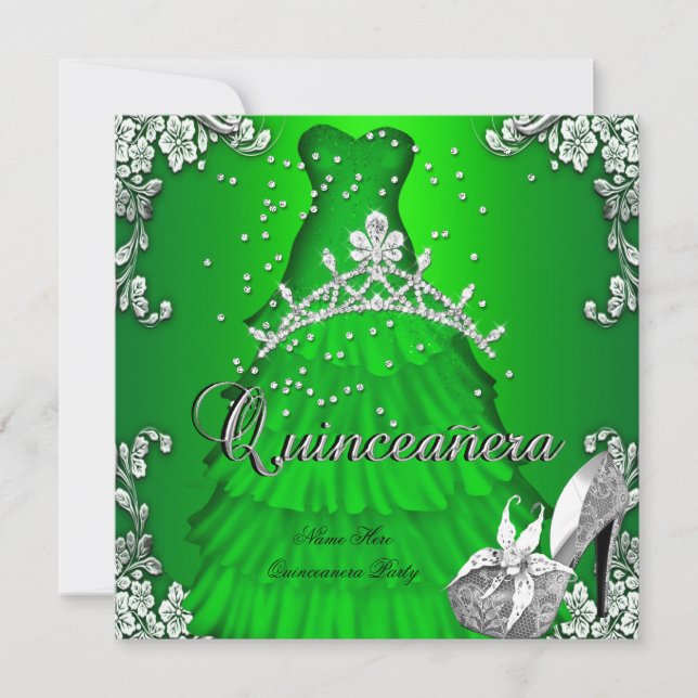 Quinceanera 15th Birthday Lime Green Dress Gown Invitation (Front)