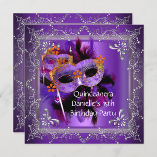 Quinceanera 15th Birthday Masquerade Mask Purple Invitation