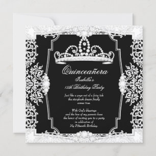 Quinceanera 15th Birthday Party Black White Lace Invitation