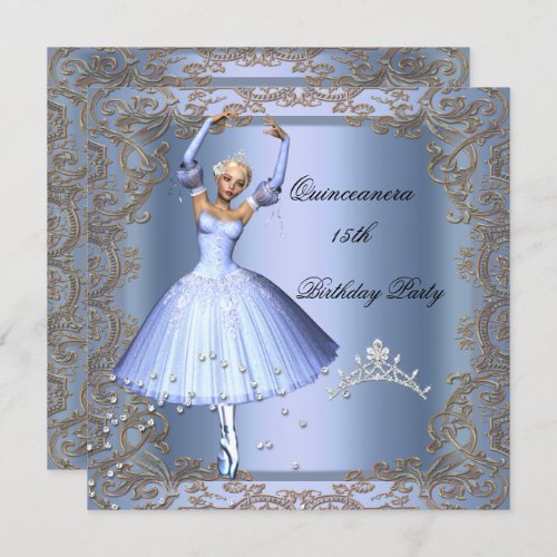 Quinceanera 15th Birthday Party Blue Ballerina Invitation